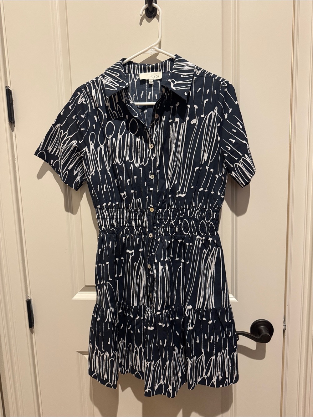 Pinch Navy and White Short-Sleeve Button Mini Dress